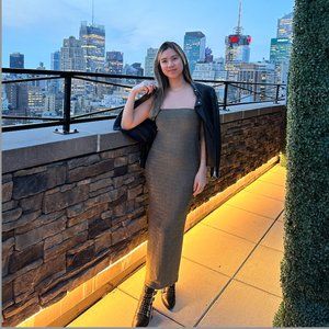 Reformation Gold Sparkle Strapless Midi Dress - Size 10/12